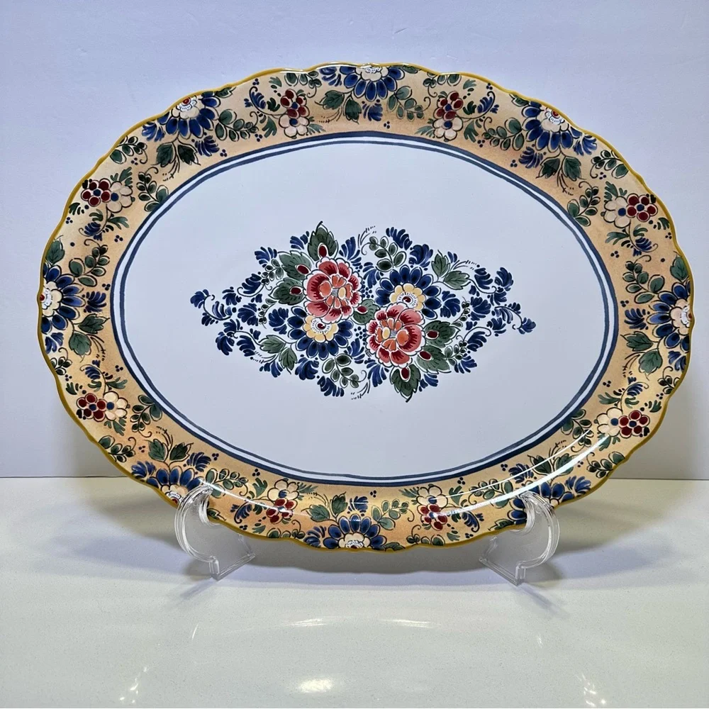 Pottery Barn Floral‎ Charleston Serving Platter Yellow White Colorful 16.5”